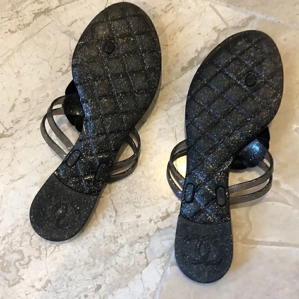 Chanel Camelia flip flop jelly sandal sz 40